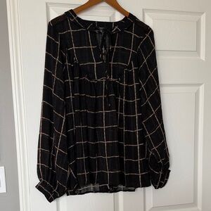 Next Black and Tan Grid Pattern Blouse